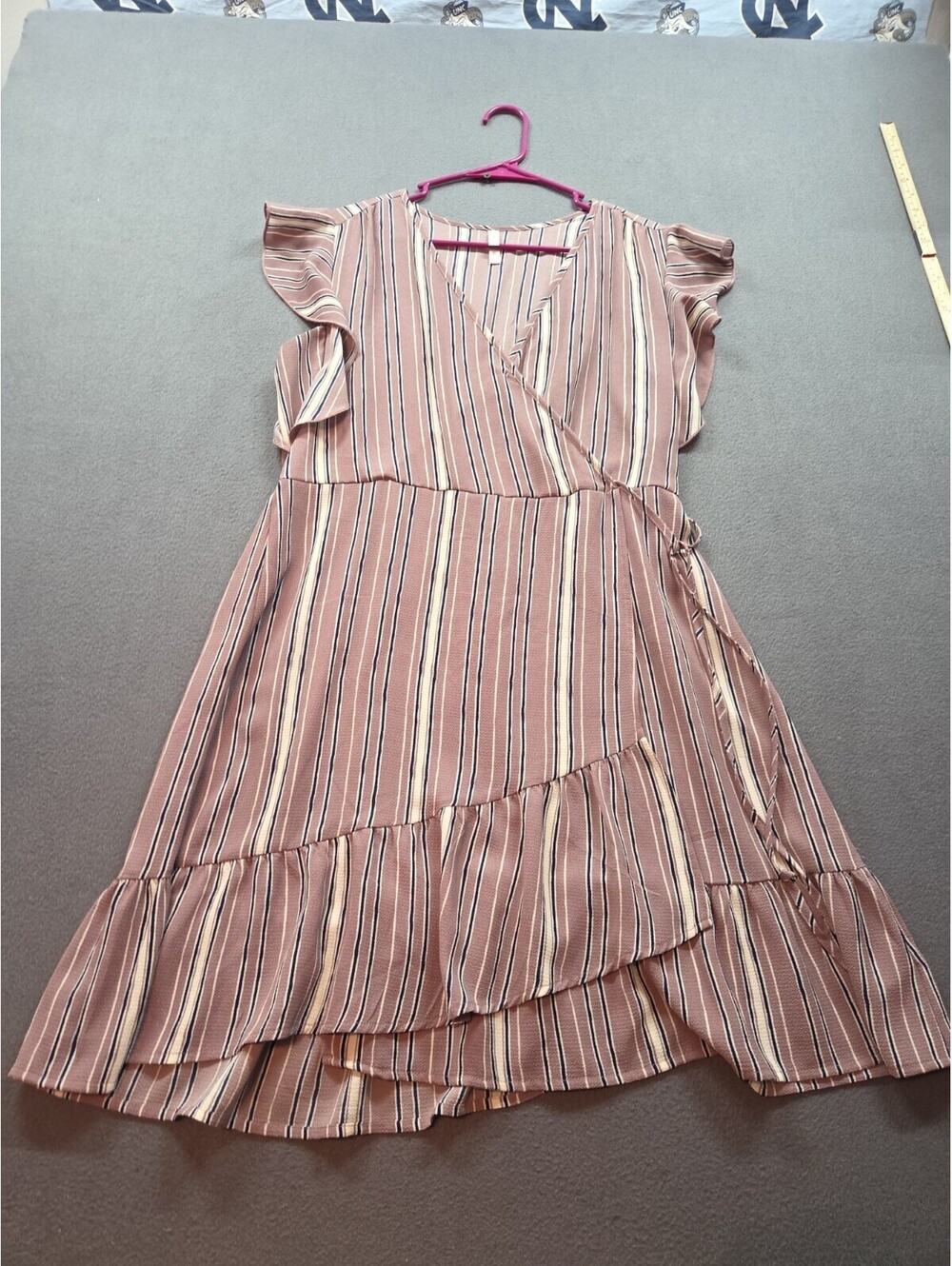 women's striped faux-wrap midi dress by Xhilaration size L